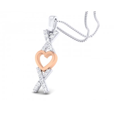 Phebe heart & Kisses Diamond Pendant in two tone 18k gold